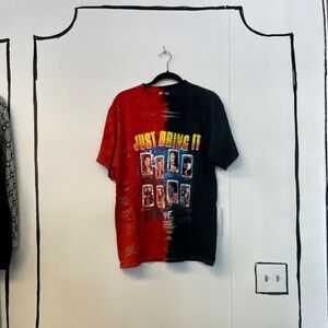 Rare Vintage WWF 2001 Just Bring It! Red & Black Tie Dye T-Shirt Vintage Large